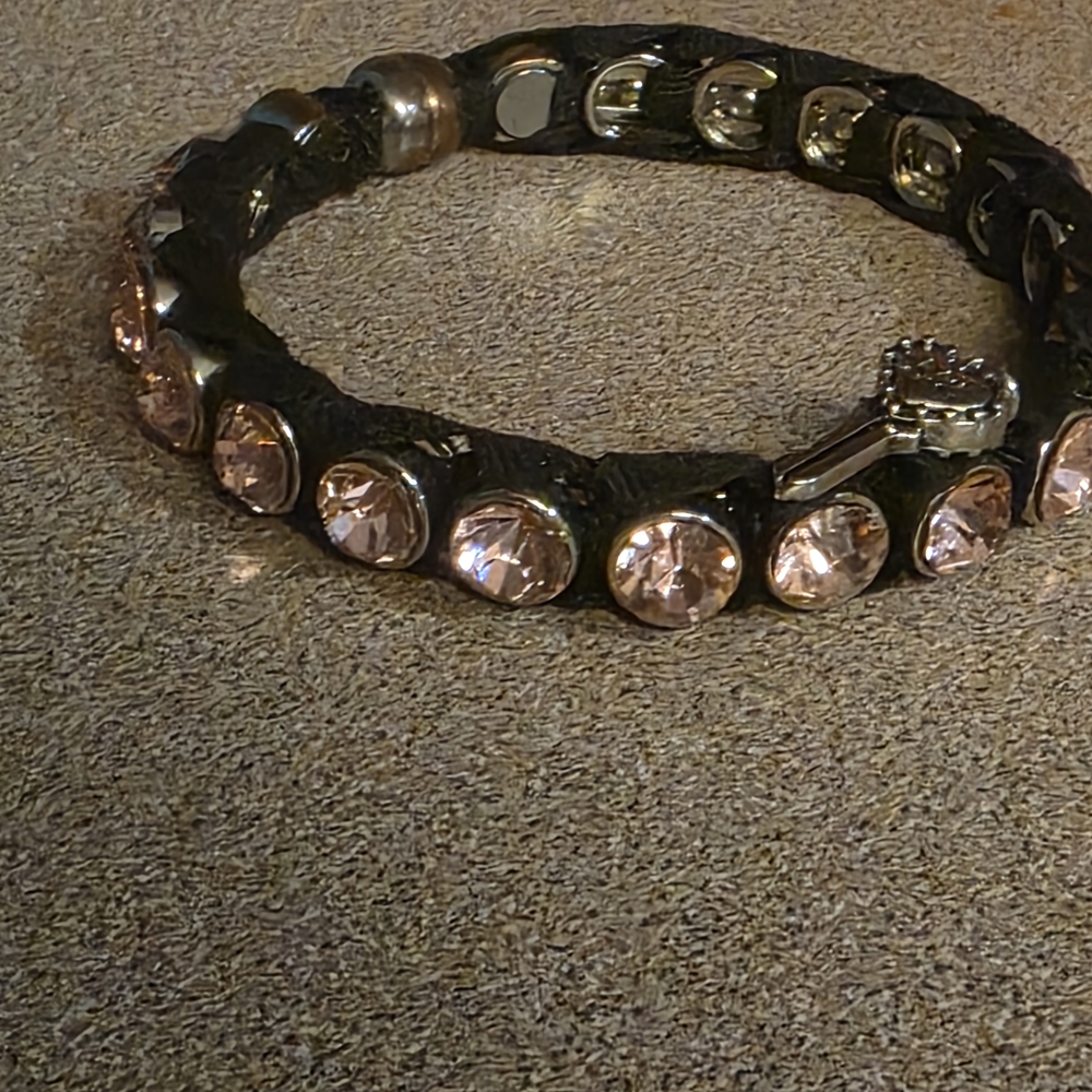Betsey Johnson Pink Crystal Hinged Bangle Bracelet